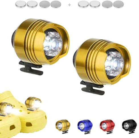 FerrDeery - Faros delanteros para zapatos, 2 unidades, 3 modos de iluminación, accesorios de camping, faros delanteros para zapatos de larga duración de 145 horas, IPX5 impermeable, decoración de