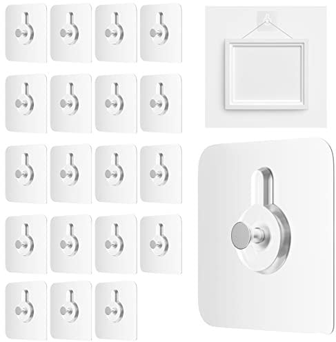 Fousenuk 20 stück Klebehaken, Bilderhaken Selbstklebend Klebeschrauben Transparent Bildaufhängung Bilder Ohne Bohren, Bildaufhänger 6 × 6cm für Bilder, Poster, Fotos, Dekorative Gemälde