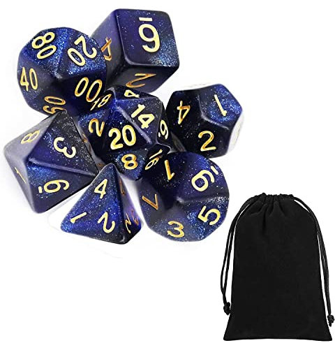 Polyedrisch Würfel, Mini Würfel, 7 Stück Tisch Spiel Würfel mit Schwarz Beutel, Unterhaltungswürfel, Rollenspielwürfel, Acrylwürfel für das Brettspiel Dungeons & Dragons (Schwarz Lila)