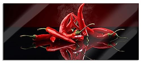 Pixxprint Glasbild Panorama, Wandbild aus Echtglas, Feurige rote Chili Schoten, 120x50 cm, inkl. Aufhängung und Abstandshalter