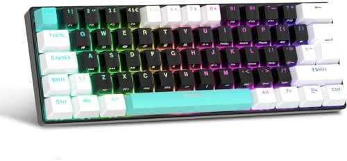 UK Layout 60 Percent Gaming Mechanical Keyboard, 62-Key Wired Mechanical Anti-ghosting Linear Brown Switches Gaming Keyboard with ABS keycaps, 14 RGB Backlight Modes for Computer/Laptop-Black White