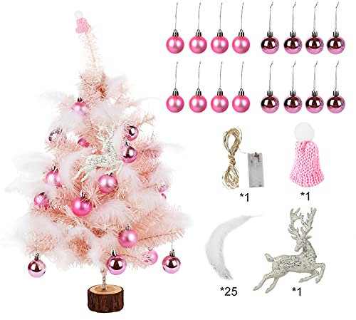 belupai Mini-künstlicher Weihnachtsbaum mit Heller Desktop-Beflockung, Rosa Weihnachtsbaumschmuck, Simulations-Tisch-Weihnachtsbaum für Weihnachtsdekorationszubehör(45 cm, rosa)