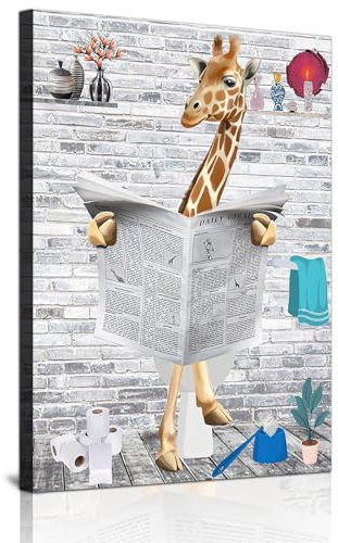 ZFTCN Art mural amusant au motif de journal - Tableau mural animal sur toilettes - Toile en noir et blanc - Décoration de salle de bain et chambre à coucher - Sans cadre - 20 x 30 cm