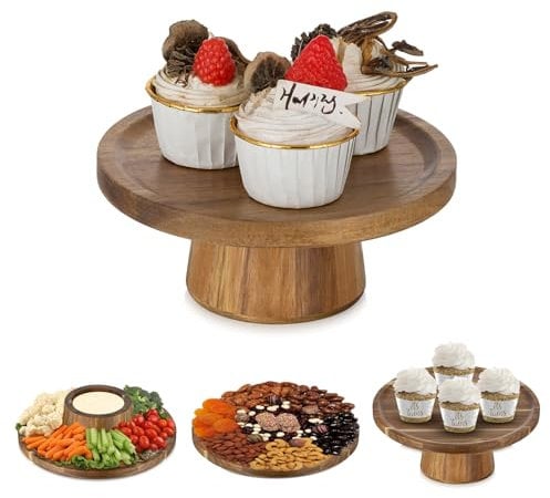 Nuptio Base Tartas Soporte Madera: 19.3cm Bandeja Tarta Bandejas Expositor Cupcakes Redonda Porta Pasteles Stand Baby Shower Decorativas Frutero Tartera Peana Pasabahce Cake Portatartas Cale Boda