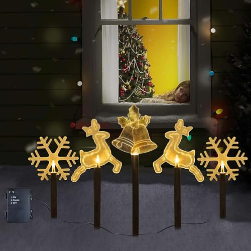 Lichterkette Außen,5 LED Gartenstecker Set,Wasserdicht Batterie,Weihnachtslichter,Garten Lichterkette,Gartenleuchte,Weihnachtsdeko Outdoor,Batterieleuchten,Weihnachtsbeleuchtungfür Garten…