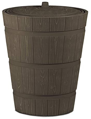 Regentonne rund Regenwassertank Rustico mit 275 Liter Volumen in der Farbe braun aus UV- und witterungsbeständigem Material. Frostsicherer Regenwassertonne BZW. Regenfass mit kindersicherem Deckel