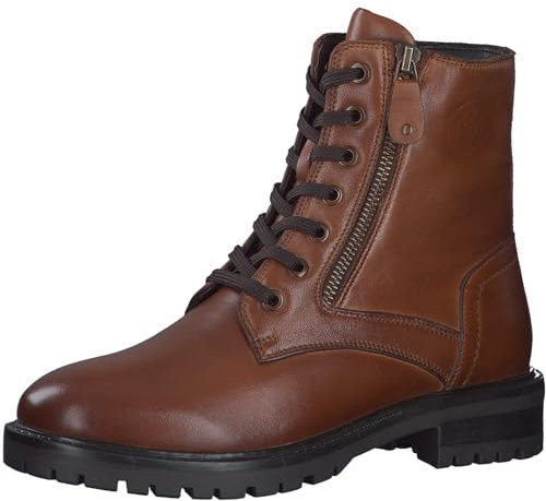 s.Oliver Damen Stiefeletten ohne Absatz aus Leder mit Reißverschluss, Braun (Cognac), 39 EU
