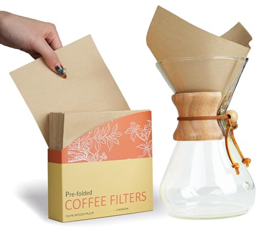 Bake Choice Filtros de Café Preplegados Sin Blanquear 100% Naturales, Oaquete de 50,Compatibles con Cafeteras Chemex Pour-Over