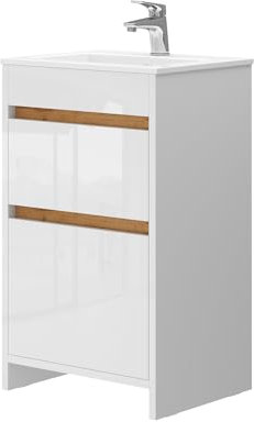 Vicco Badmöbel-Set Detmold, Weiß/Weiß Hochglanz, 2 Teile, mit Waschbecken und 2 Schubladen