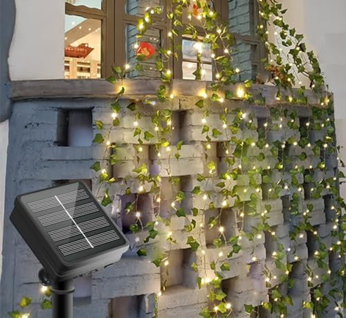 Aotlet Solar Lichterkette Aussen, Künstlicher Efeu Lichterkette 100LED 2M/6.56Ft 8 Modi Lichterkette Außen für Garten, Bäume, Terrasse, Weihnachten, Hochzeiten, Partys, Geburtstagsdeko (Warmweiß)