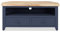 Florence Wooden Corner TV Stand with 2 Drawers, Shelf, Cable Access, Acacia Hardwood Top | W108cm, H50cm, D40cm | Fully Assembled Media Unit (navy blue)