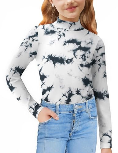 Arshiner Langarmshirt Mädchen Rollkragenshirt Batik Kinder Oberteile Casual Tops Mode Unterziehshirt Stehkragen Shirt 7-8 Jahre