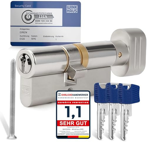 Winkhaus RPE Schließzylinder Gleichschließung - Hochsicherheits Türschloss Set für Haustür und Wohnungstür - 3 Schlüssel mit Kopierschutz Türzylinder Knaufzylinder 35/75 - Made in Germany - seit 1854