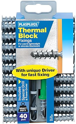 AMK® Plasplugs Thermal Block Fixings Pack of 40 For Lightweight or Aircrete Blockwork