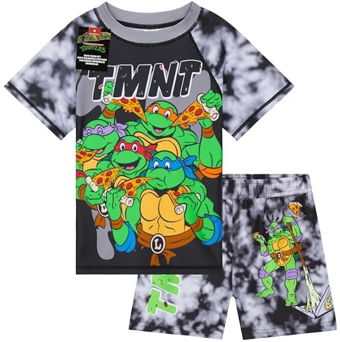 TEENAGE MUTANT NINJA Turtles Swimsuit Set for Boys 2 Pcs with Swimming Trunks Boys Rash Vest for Swimming Beach Trip Holiday Essentials