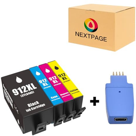 Nextpage 912XL Multipack Druckerpatronen 912 kompatibel für Hp Officejet 8022 8020 8010 8012 8013 8014 usw. (4er Pack) mit 1 Stück 912XL Chip Upgrade Gerät (Nicht kompatibel mit Druckern der e-Serie)