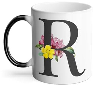 Thermoreagierende Tasse – R Rose Romane, Buchstabe Alphabet, Vorname Blumen – 325 ml