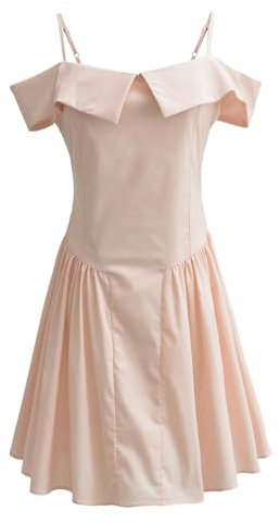 Vestito Corto Chic Monospalla con Scollo a V Primaverile Dolce-Rosa-S