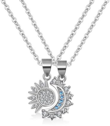 FDEETY Personalisiert Edelstahl Paar Halskette Sonne und Mond mit Edelstein