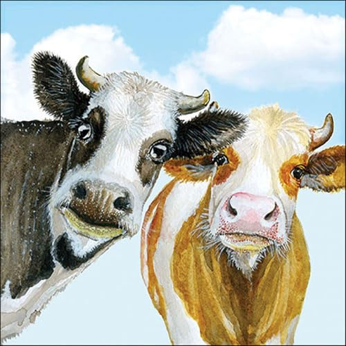 20 Servietten Tiere Neugierige Kühe als Tischdeko. Papierservietten mit Motiv. Auch für Decoupage und Serviettentechnik 33x33cm