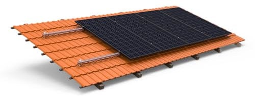 Solarway PV Photovoltaik 2er Montage Set Ziegeldach Befestigung Schiene Dachhaken - inkl. Aluprofil, Endkappen, Endklammern, bis 115 cm Breite pro Modul und 35 mm Höhe,Silber (Ziegeldach-Halterung)