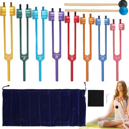 Stimmgabel, 10 PCS Set Reflexhammer Stimmgabel Therapeutische Stimmgabel Neurologie 126,22 136,1 141,27 172,06 194,18 210,42 221,23 272,2 Hz 2 X Silikonhammer 1 X Tasche Reinigungstücher Sonic Healing