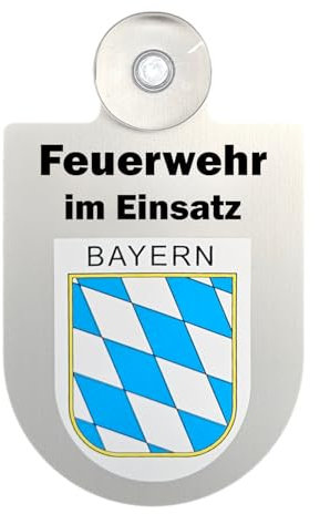 Alu-Dienstschild Feuerwehr im Einsatz, Schild mit Saugnapf für Frontscheibe, Auto, Fahrzeug für Einsatz, 10x16 cm (Bayern)
