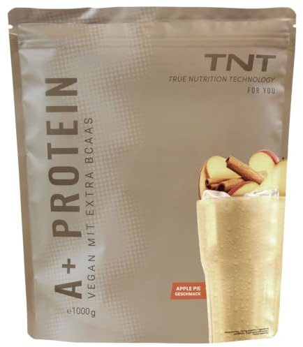 TNT A+ Protein Pulver - Vegan - 1kg - 33 Portionen - Apple-Pie Flavour | Post-Workout Shake - 22,5g Protein + 3,5g L-Leucin pro Portion - Reich an BCAAs - Gluten- & laktosefrei - Made in Germany