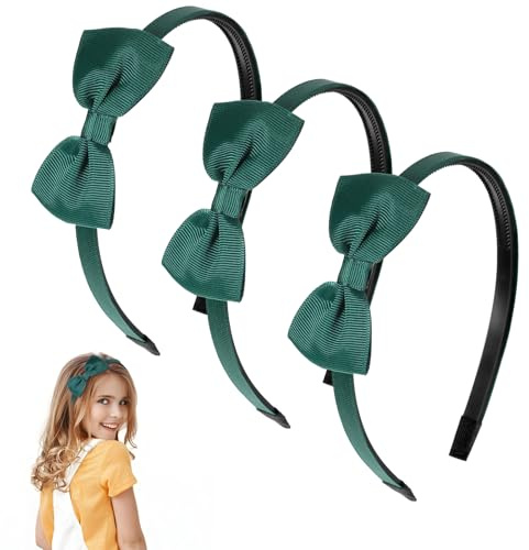 Classicseali 3pcs Green School Headband,Green Hair Bands for School | Greens Schools Hair Accessories,Schools Bow Headbands, Uniform Colours Ribbon Bows Set Hairs Accessories Birthday Gift