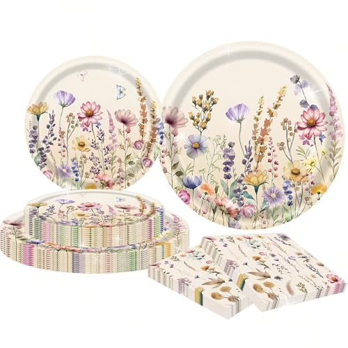 Floral Paper Plates and Napkins Wildflower Party Supplies Tea Party Decor | Floral Baby Shower Birthday Wedding Bridal Shower Favors