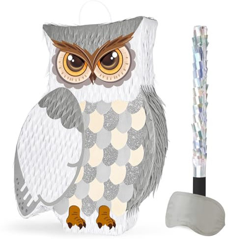 WERNNSAI Eulen Piñata – Geburtstags Pinata Deko Junge Kindergeburtstag Weiße Eulen Piñata mit Augenbinde Stab Geburtstagsparty Magische Party Decoration Babyparty Partyspiel Zubehör