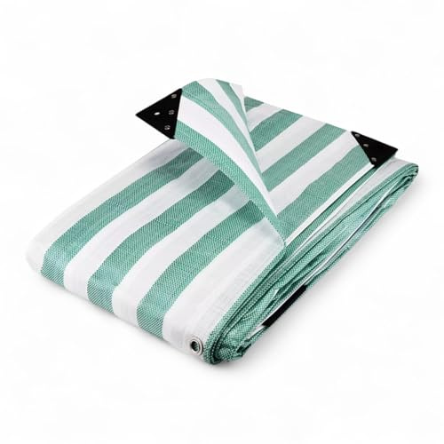 170gsm Heavy Duty Striped Tarpaulin –Waterproof Market Stall Cover – UV Protected Outdoor Tarp with Eyelets & Corner Reinforcements (Green & White, 5.5m x 7.0m (18' x 23'))