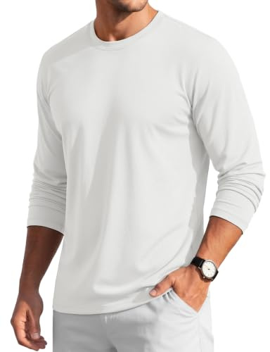 MAGCOMSEN Men's Long Sleeve T Shirts Casual Work Cotton Crew Neck Tops | Basic Plain Lightweight Breathable Soft T-Shirts, Outdoor Moisture Wicking Top