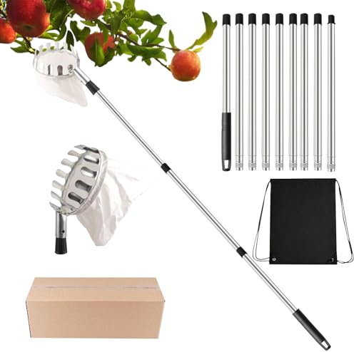 Kirschenpflücker - Obstpflücker Mit Teleskopstiel | Apfelpflücker Mit Teleskopstiel | Baumwollbeutel Edelstahl Obstsammler Für Kirschen Pflaumenpflücker Fruit Picker Obstgreifer Verstellbare