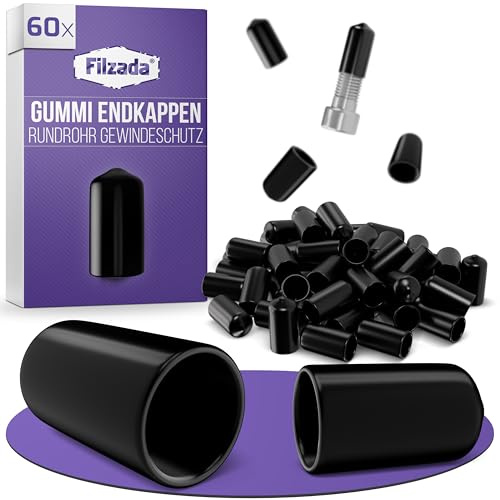 Filzada® 60x Gummikappen D10mm - Gewindeschutzkappen - Endkappen Rohre | Gummi Endkappe & Schrumpfkappen aus Vinyl - flexibel, dehnbar - Schutzkappen Schrauben - staub- & wasserdicht - innen & außen