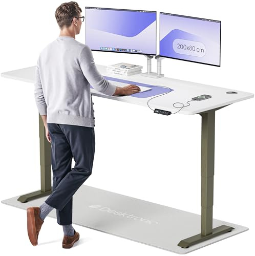 Desktronic HomePro Standing Desk – 200 x 80 cm Height Adjustable Desk with Electric Dual Motor, Touchscreen Controller & Integrated USB/USB-C, 3 Memory Presets