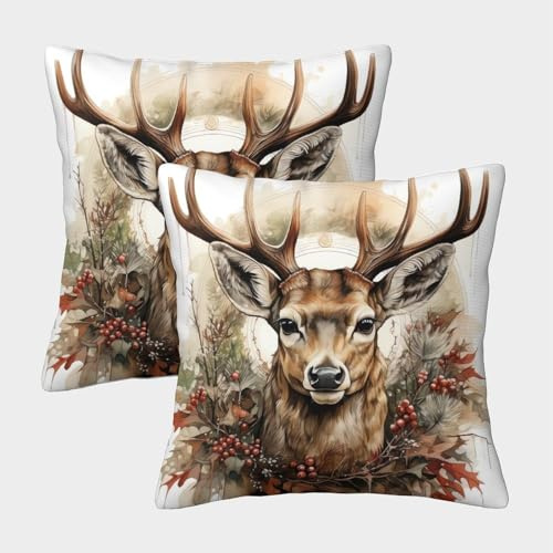 NGGADIWEG Wilder Hirsch Outdoor Kissen Vintage Dekokissen Zierkissen 2er Set Landhausstil Garten Outdoor Kissen 45x45cm