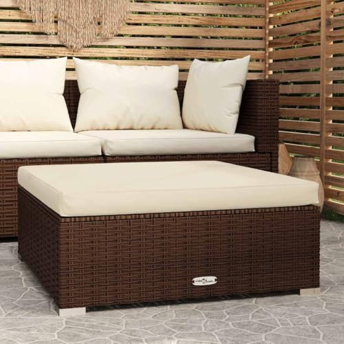 HaoChrymec Gartenhocker mit Kissen aus PE-Rattan, Outdoor Hocker, Leicht und Modular, Fußhocker Outdoor, Kleiner Hocker, Braun, 70 x 70 x 30 cm