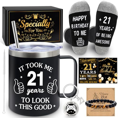 MOTONG 21st Birthday Gifts for Men - Unique Funny Gift Baskets for 21st Men, 7Pcs 21 Years Old Mens Birthday Gifts Ideas Keepsake, Presents for Son, Friend, Brother, Lover