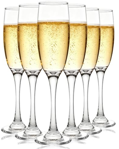 MYKAGS Champagne Flutes Set of 6, 190 ml Elegant Stemmed Prosecco Glasses, Lightweight Clear Champagne Glasses for Weddings, Parties, Celebrations and Gift-Giving