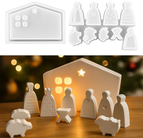 Silikonformen Gießformen Ostern, 2 Stück Krippe Silikonform Ostern Gießformen Silikon Krippe Gips Zum Gießen Krippen Gießform ostern Krippenfiguren Gipsformen für DIY Handwerk (A)