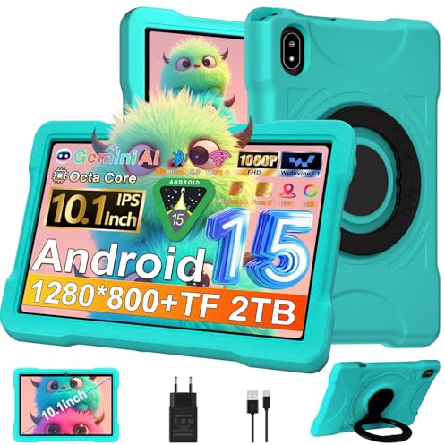 Android 15 Tablette 10 Pouces 30Go RAM+64Go ROM(TF 2To), Widevine L1, Octa-Core, 5G WiFi 6 Tablette, IPS 1280 * 800,Gemini AI, 6000mAh|5+8MP|Bluetooth 5.0|Contrôle Parental Tablettes avec EVA Cas-Vert