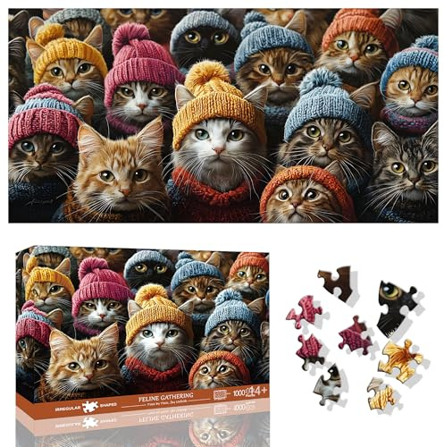 Ginfonr Puzzle 1000 Teile 《Feline Gathering 》 Puzzle Erwachsene Herausforderndes Rätsel,Puzzlespiele Für Die Ganze Familie, EIN Festliches Geschenk Für Freunde in Einer Schönen Verpackung Tier