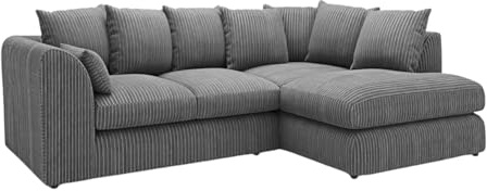New Gamzo Fabric Corner Sofa Firm | Soft Jumbo Cord 3-4-5 Seater Corner Sofa Left/Right Hand Facing) (Charcoal Grey, XL Right Hand Facing)