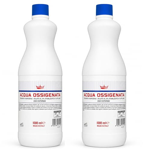 Acqua Ossigenata disinfettante 3% 10 Volumi con tappo di sicurezza per bambini (2 flaconi da 1 litro) Made in Italy