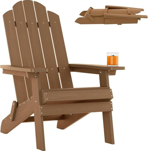 Adirondack Stuhl für Outdoor Garten: Klappbar Adirondack Chair Kunststoff HIPS Allwetter Wetterfest für Outdoor - Adirondack Outdoor Stühle Ergonomisch für Balkon/Feuerstelle/Terrasse(Teak)