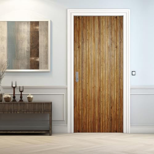 Holzoptik Türtapete Selbstklebend 100x200, Gelb Brauner Türbilder Türfolie Türposter Türaufkleber Selbstklebende PVC, Türdeko Holzoptik