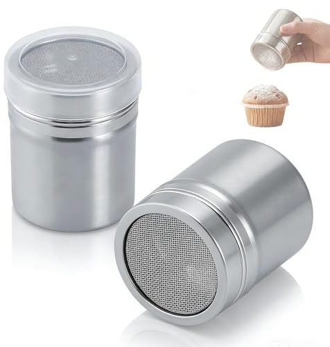 Zlokdraxy Lot de 2 saupoudreurs en acier inoxydable, saupoudreur cacao idéal pour le chocolat, sucre glace, sel, farine, café - Accessoire polyvalent pour la cuisine et la pâtisserie