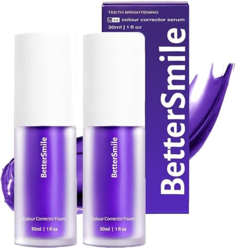2PCS Purple Blanqueador dental V34,Blanqueamiento Dental Pasta de Dientes Morada,Pasta de Dientes Blanqueadora,Corrector de Color dientes,Teeth Whitening Toothpaste de Viaje