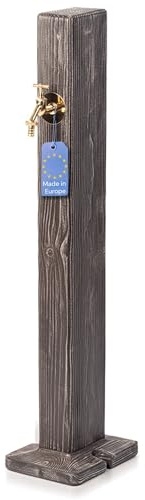 YourCasa Forest Columna de agua de jardín con aspecto de madera | Fuente con grifo de 100 cm resistente a la intemperie, a las heladas y a los rayos UV